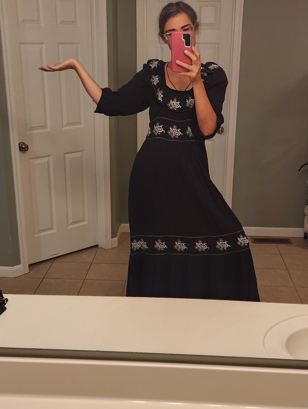 Free People Lovers Lane Size M Maxi Dress  Black Embroidered Tiered - Picture 4 of 14